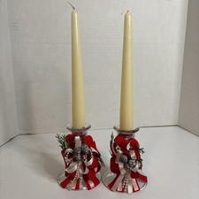 Glass candlesticks 4   Tall With Candles Approximately 11 1/2 In. Candle Include