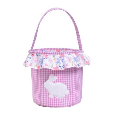 Spring Floral Rabbit Pattern Handheld Storage Bin Fabric Woven Basket Accessory