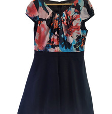 Tahari Arthur S Levine Dress 8P Petite Black Floral Spring Summer Sundress Zip