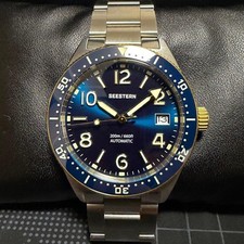 Orologio subacqueo automatico SEESTERN S434-2 200m NH35A quadrante blu accenti oro inox