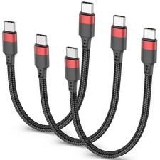 6 inch USB C to USB C Cable, 3 Pack 60W Short USBC to USBC Cord, Braided 0.5ft U