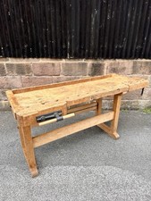 Vintage Belgian Solid Beech Work Bench. Industrial Kitchen Prep Table/island.