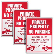 No Parking Sign Set Of 3, Reflective Aluminum, Weatherproof, 14x10 Inch, Red