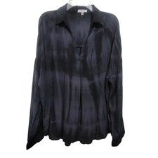 White Birch Womens Black Gray Tie Dye Oversize V Neck LS Top Small