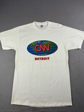Vintage CNN News T Shirt Size Large White Detroit Michigan USA Democrat 90s