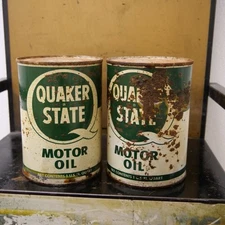 Quaker State Motor Oil Cans Set Of 2 Empty Vintage Gas And Oil