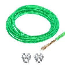 3/16 Green Vinyl Coated Wire Rope 20ft Galvanized Steel(2PCS M6 Loop Sleeves)