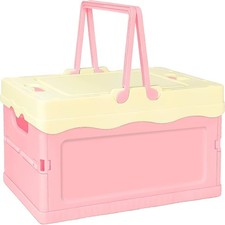 Pastel Plastic Storage Bin with Lid Small Cute Foldable Pastel Crates