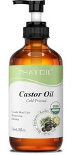 Organic Cold Pressed Castor Oil, 236ml/8fl.oz Glass Bottle with Pump Dispenser,