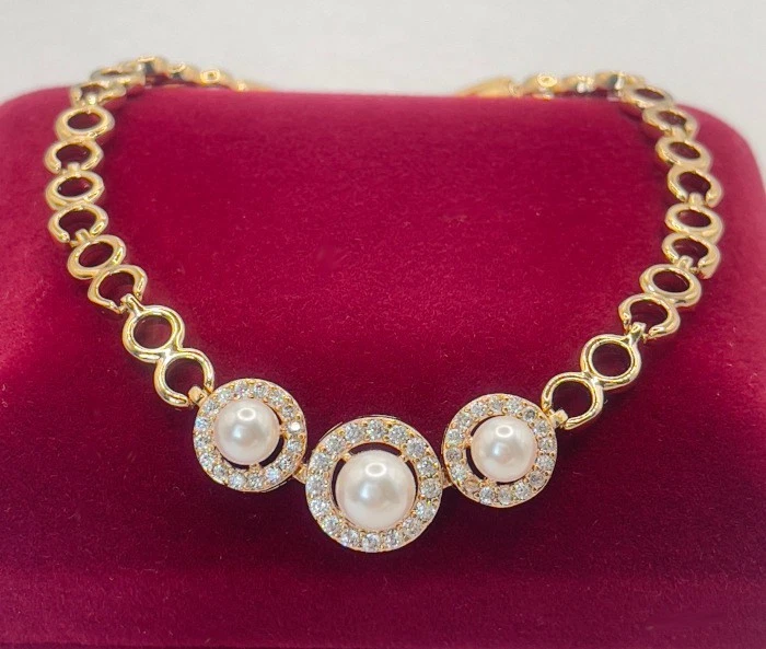 Luxus Perlen Armband Perle Zirkonia 750er Rolled Gold 18K vergoldet 18-19,5cm - Bild 4 von 4