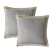 Gray Throw Pillow Covers 20x20 Set of 2 Pom Pom Trim Decorative Cushion Case