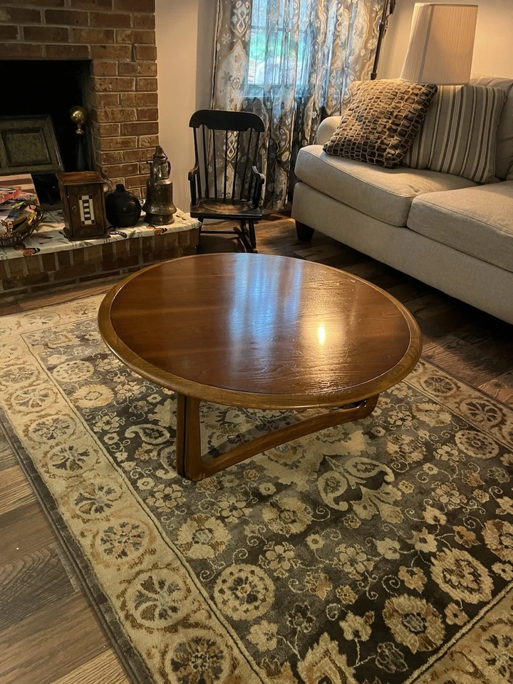 Warren Church / Lane Mid Century Perception Round Walnut Coffee Table In Walnut - Image 3 of 4