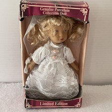 Genuine Bisque Doll Porcelain Collectible Limited Edition Blonde White Dress 6"