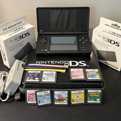 Nintendo DSi Black Console Hard Case 9 Games 2 Chargers Stylus