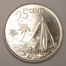 2007 Bahamas Bahamian 25 Cents Sailboat Sloop Coin XF+