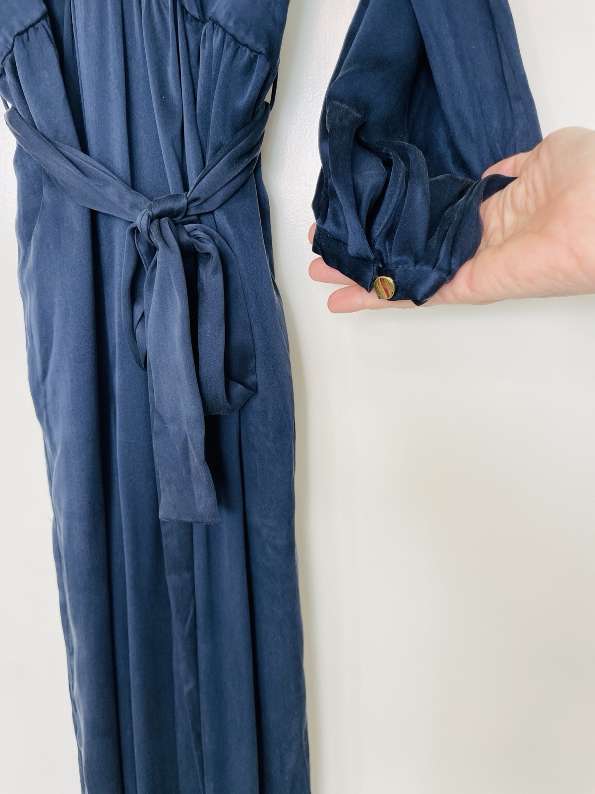 Zimmermann Jumpsuit Size 0 AU 8/US 4 Sueded Silk Indigo Wide Leg Belted Elegant