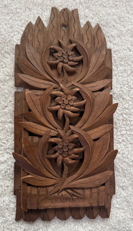 Vintage Hand Carved Zermatt Edelweiss Swiss Letter Rack Souvenir
