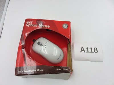 Vintage Microsoft Basic Optical Mouse White PS/2 USB PC Mac X09-13932 W/ Box