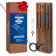 Play Platoon Hook and Ring Toss Game with Magnetic Scoreboard Brown 