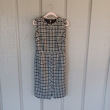 Donna Karan Houndstooth‎ Tweed Sheath Dress Size 12 Women Sleeveless Metallic