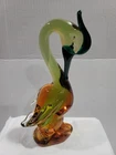 Vintage MCM Murano Italy Hand Made Venetian Glass 8" Swan Duck Amber , Green