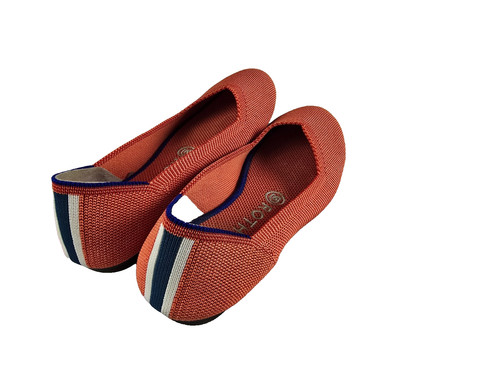 Rothy's The Flat Knitted Shoes Size 6.5 Orange Persimmon Marina Stripe Round Toe
