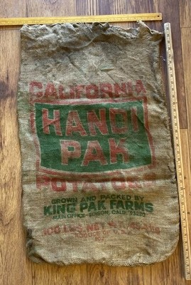 Vintage Burlap Potato Sack CALIFORNIA HANDI PAK POTATOES EDISON CA CALI 100 LBS