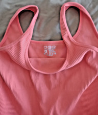 OQQ Women's Ribbed Seamless Bodysuit Tank Scoop Neck Stretch Pink Size S
