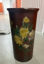 1883 hand painted flowers on black 22" fiber umbrella stand co named