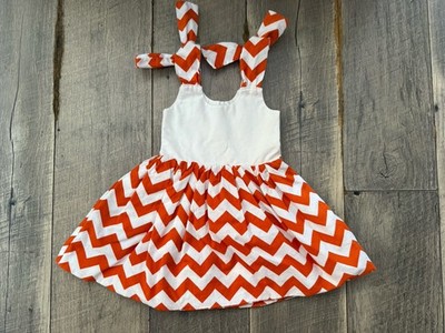 Boutique handmade orange and white chevron dress size 6-12M