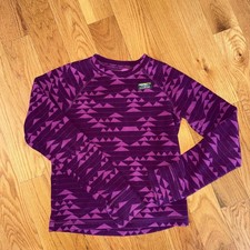 L.L.Bean Fleece Pullover Kids S 8-10 Purple Magenta Geometric Outdoor Ski layer