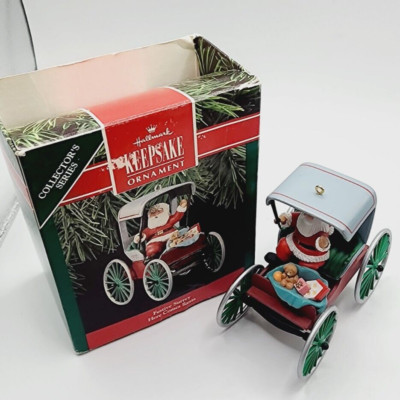 Vintage Hallmark Keepsake 1990 Festive Surrey Here Comes Santa Car Ornament