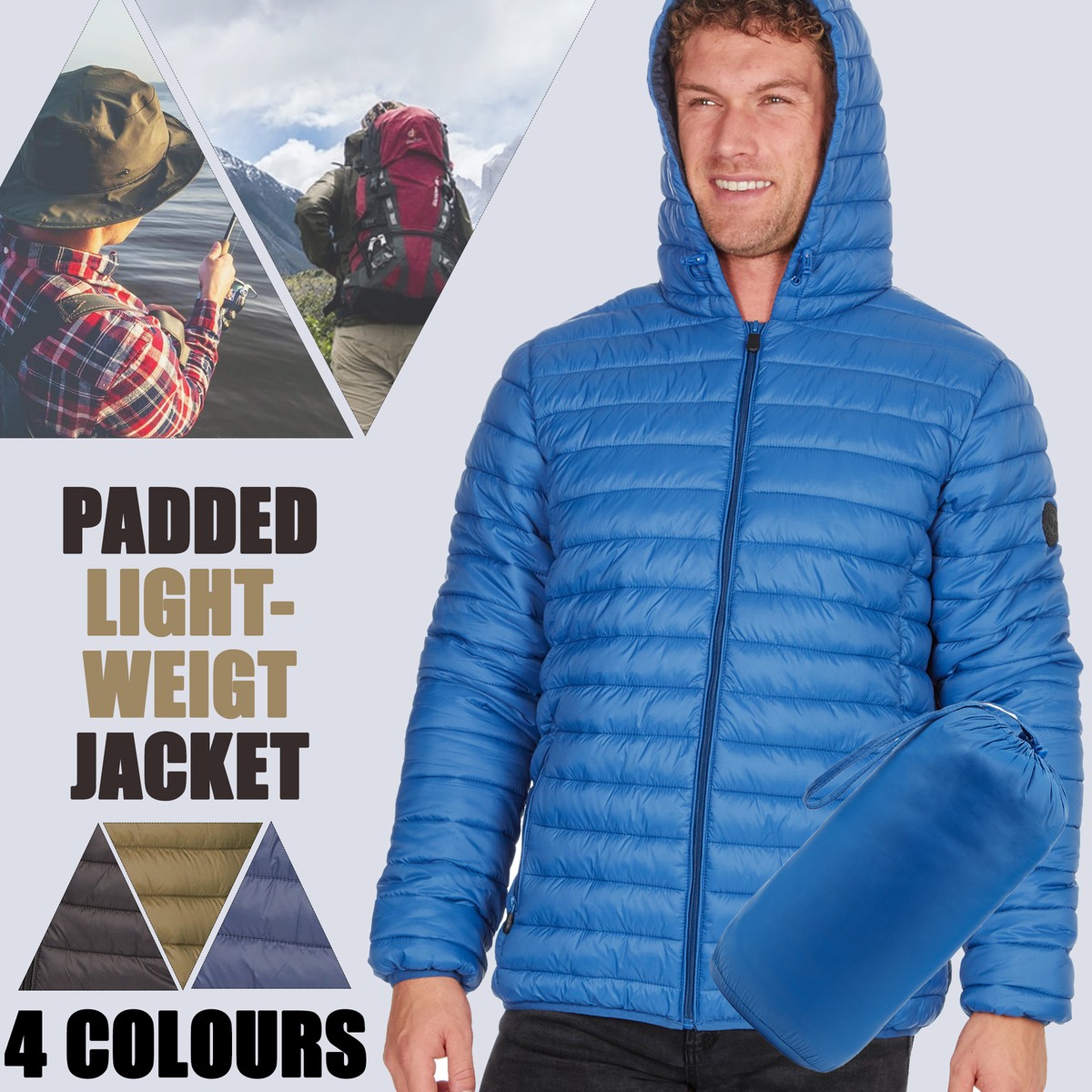 Mens Padded Coats Warm Windproof Lightweight Casual Hooded Puffer