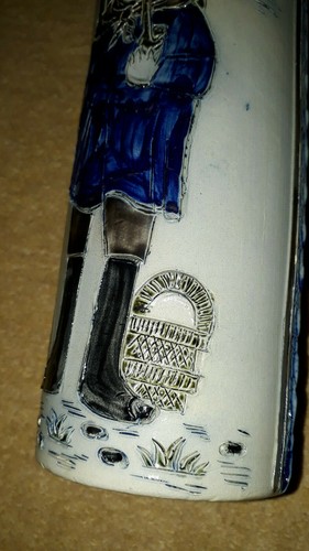 Old hand decorated with figure of man, blue stone whiskey bottle from Albersloh - Picture 5 of 9