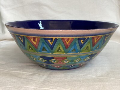 Vtg Ibarra La Paz Mexico Pottery Serving Bowl Geometric Hand Painted 10.5 x 4 