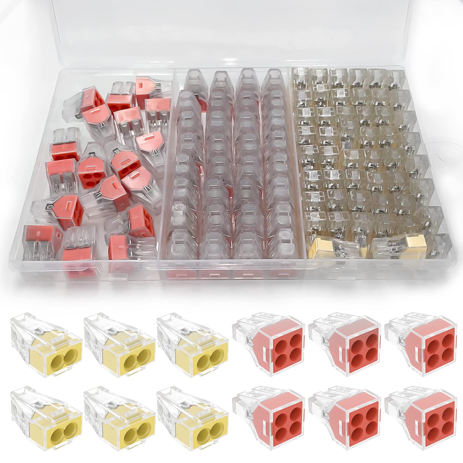 Push in Wire Connectors Quick Connect Electrical 2-Port 50 Pcs + 4-Port 50 Pc...