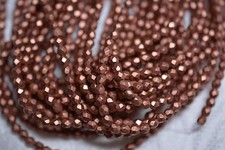Czech Fire Polished 3mm round faceted glass beads - Matte Metallic Copper