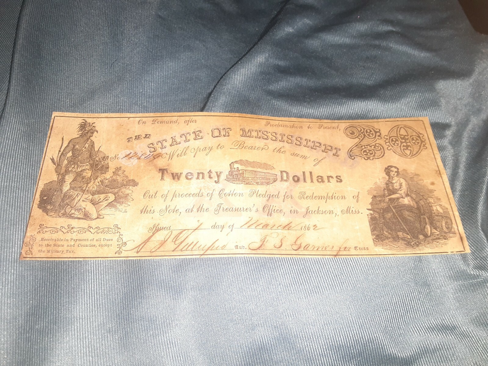 $20 1862 Jackson Mississippi Obsolete Currency Bank Note Bill! State of MS  | eBay
