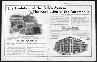 1913 DELCO SYSTEM Electric Cranking How it Works Diagram Antique Vintage AD