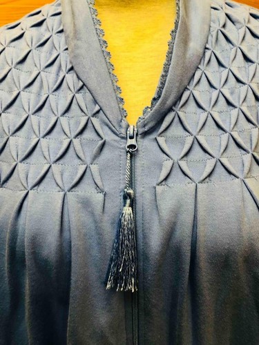 Appleseed's Blue Long Lounge Housecoat Gown Pinch Pleated & Lace Cotton Blend PL - Picture 3 of 10