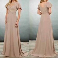 Elegant Mother of the Bride Dresses A-line Short Sleeves Appliques Chiffon
