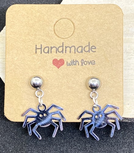 Cute Tiny Steel Spider Stud Earrings Drop Dangle Wicca Goth Pagan Gift Novelty - Picture 4 of 11