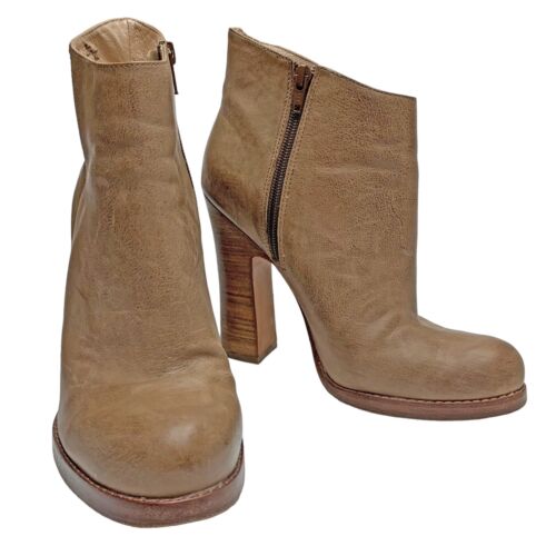 JEAN MICHEL CAZABAT Lois Distressed Leather Chunky Heel Booties Womens Size 9.5