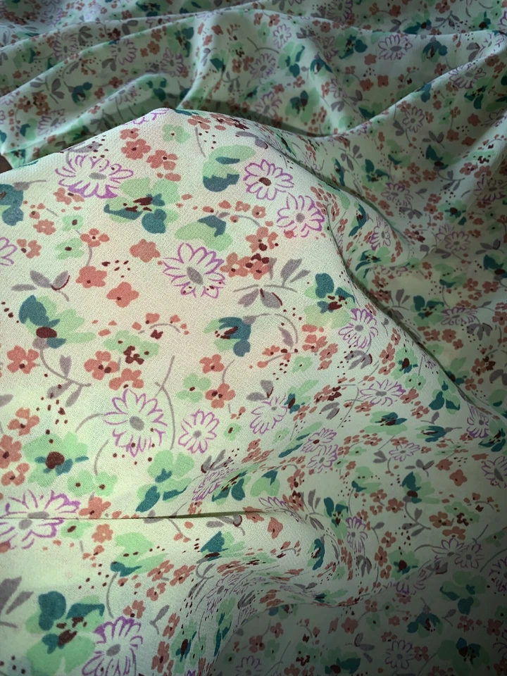 Tissu vintage rétro crèpe mousseline fleurie larg 130 cm x H 240 cm réf B26 - Photo 4/4