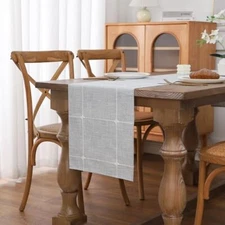 Boho Table Runner, Modern Plaid Cotton Linen Farmhouse 13" X 72" Grey Plaid