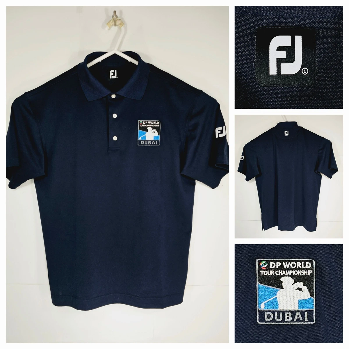 FootJoy FJ DP World Tour Dubai Mens Large Golf Shirt Polo Blue