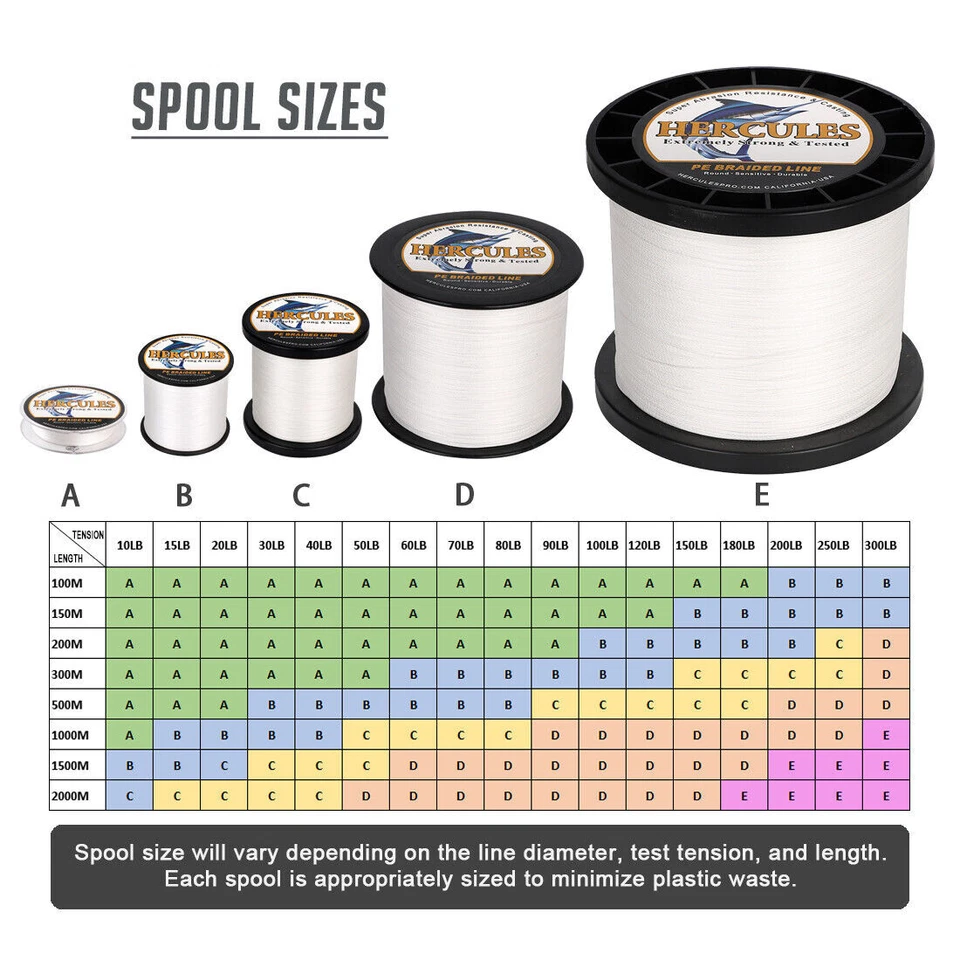 HERCULES 328 547 1094 Yards 30 lbs Tackle 4 / 8 Strands PE Braided Fishing Line - Image 2 of 4