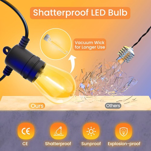 15M Festoon String Lights Solar Powered Garden Wedding Party Waterproof Outdoor - Picture 7 of 30