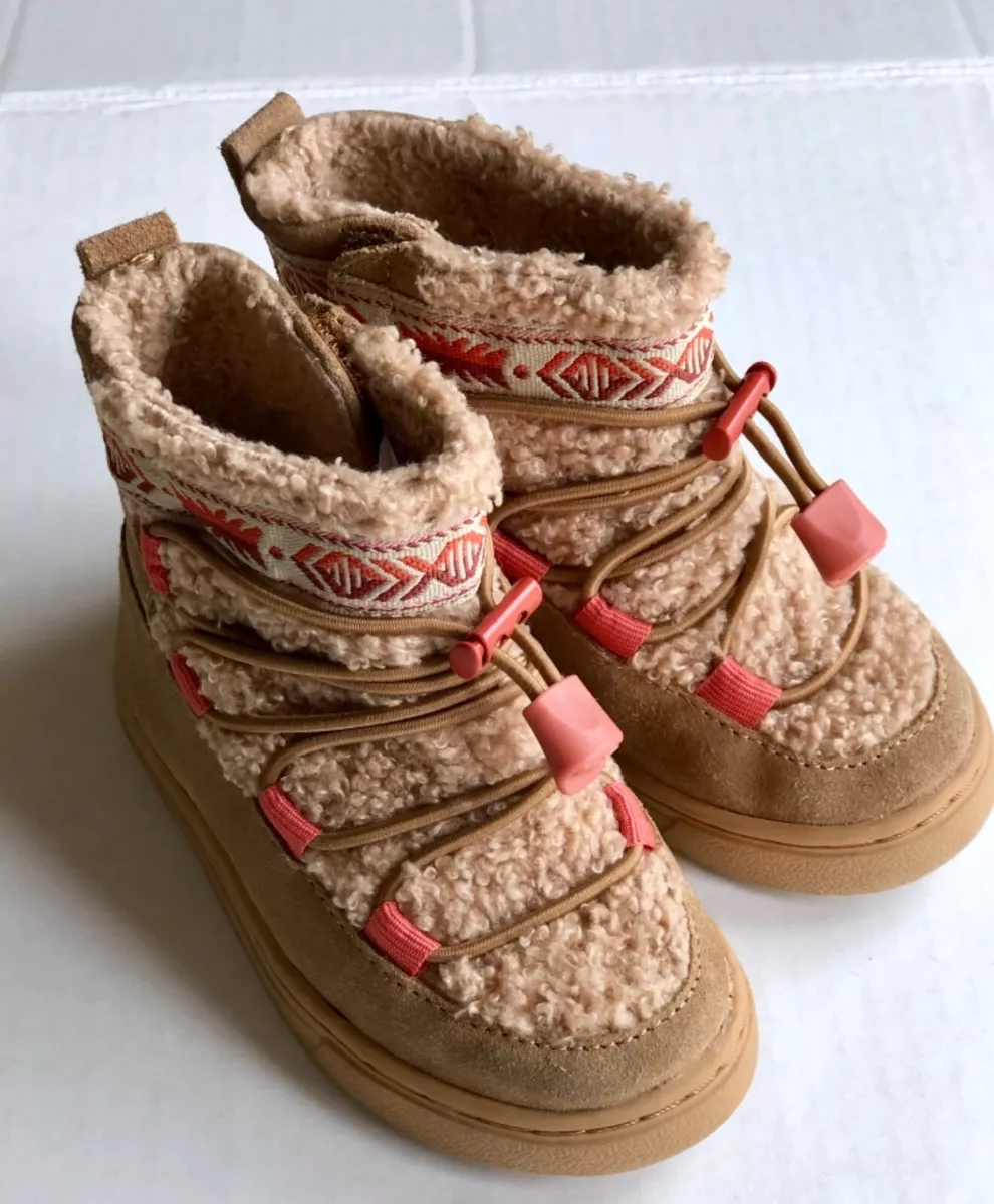 TOMS Kids Boys Girl Size 6 Cute Winter Boots Alpine Toffee Suede Faux  Shearling