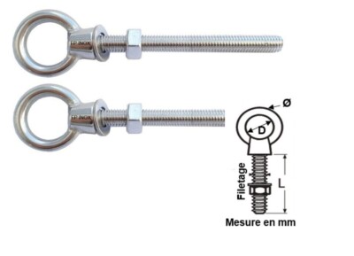 Lot De 2 Anneaux à Piton Inox A4 Pour Bois - Tige Filetée 60mm - Diamètre 6mm - Marque FP INOX